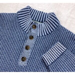 Tommy Bahama Crescent Cove Button Mock Sweater Merino Wool Blue Size Large